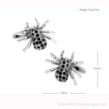 Black Crystal Cufflinks Custom Spider Shape Men Metal Cufflinks